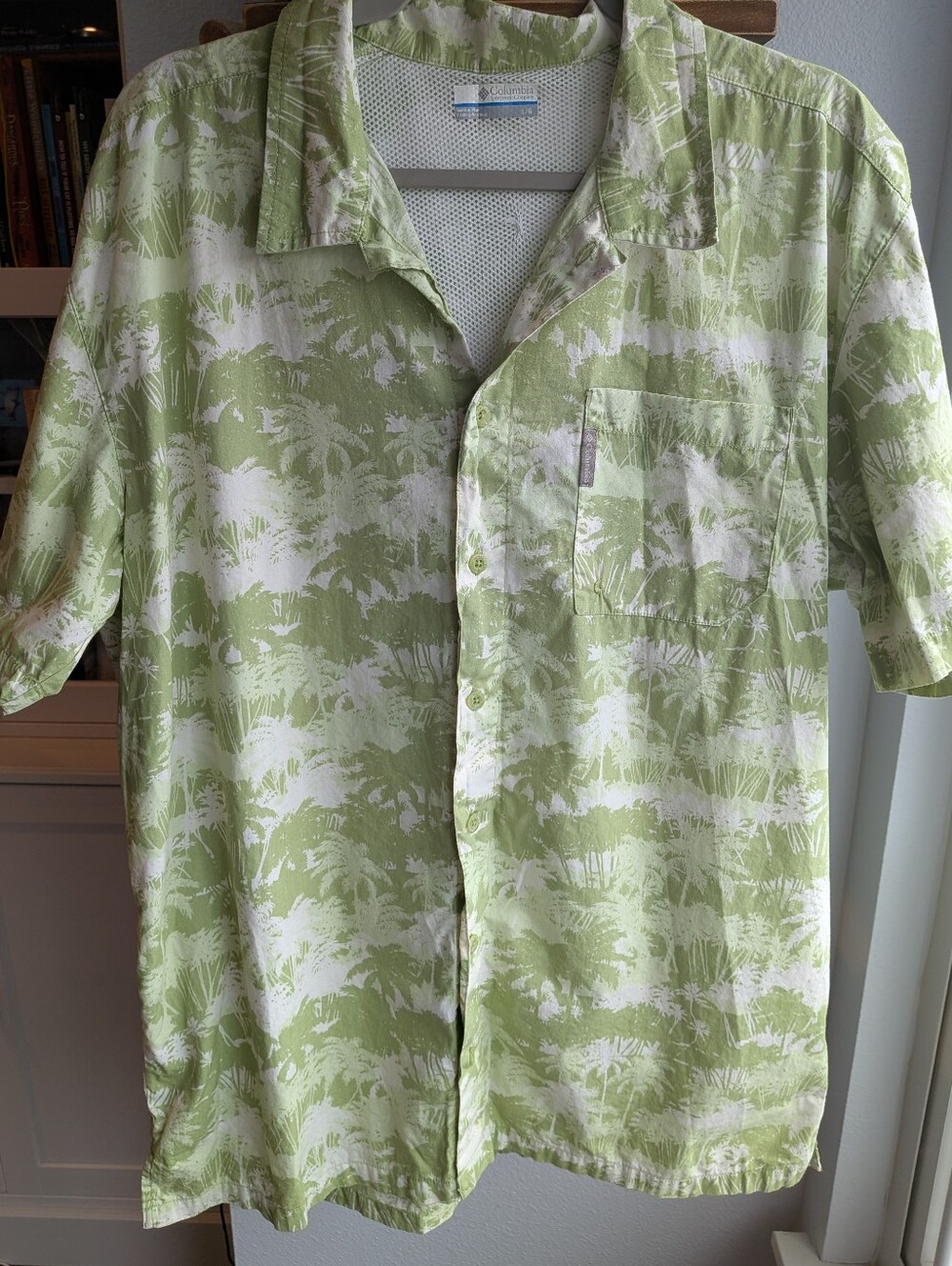 Columbia PFG Green Palm Tree Tropical Vented Button Down Fishing Shirt L